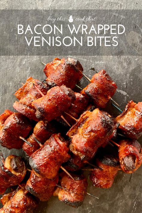 Venison Roll Ups, Venison Appetizers Snacks, Venison Sauce Piquant, Bacon Wrapped Deer Tenderloin In Oven, Easy Venison Dinner Recipes, Bacon Wrapped Deer Backstrap, Deer Meat Appetizers, Bacon Wrapped Backstrap In The Oven, Smoked Venison Tenderloin