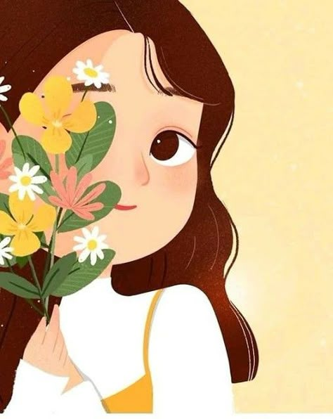 Cartoon Girl Drawing, Illustration Art Girl, Holding Flowers, Dreamy Art, Girls Cartoon Art, Girly Art, الرسومات اللطيفة, Art Drawings Sketches, Cartoon Art Styles