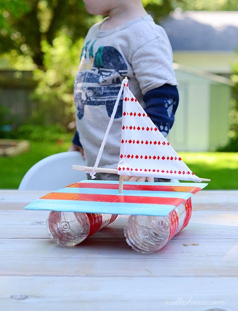 RECYCLED SAILBOAT CRAFT (via http://www.nalleshouse.com/2013/06/from-trash-to-boat.html) Sailboat Craft, Boat Crafts, Bored Kids, Make A Boat, Toy Boat, Activities For Boys, Summer Crafts For Kids, Crafts For Boys, Summer Activities For Kids