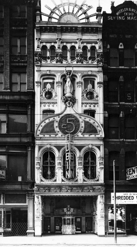 Lubin Nickelodeon on Chestnut Street, Philadelphia, PA., circa 1907. Siegmund Lubin built and ran his own nickelodeons to show his films. The lavishly ornate Lubin nickelodeon on Chestnut Street was a giant step up from the makeshift theaters in which motion picture films were first shown just a few years before.  Credit: Library Company of Philadelphia Philadelphia History, Historic Philadelphia, Philadelphia Art, Vintage Philadelphia, American Continent, Movie Theaters, Center City, First Generation, City Scene