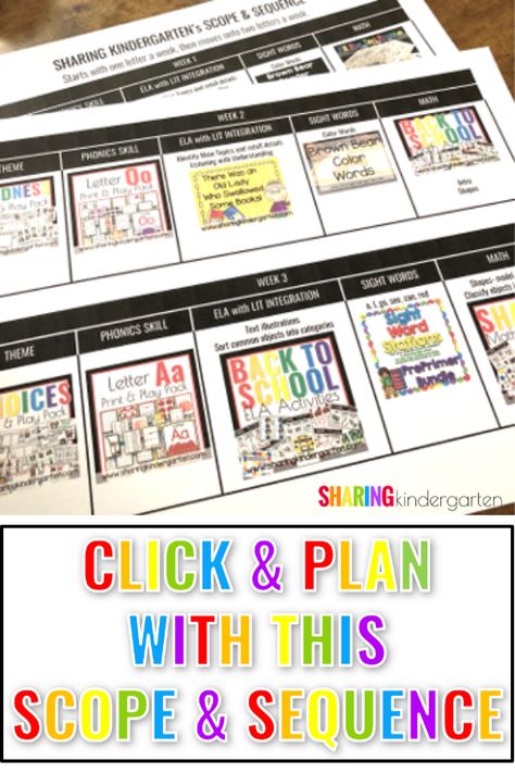 Click & Plan With This Scope & Sequence - Sharing Kindergarten Lab Tech, First Year Teaching, Preschool Literacy, Monthly Themes, Homeschool Curriculum, Learning Activities, Phonics, Lesson Plans, Literacy