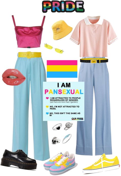 Pride Theme Outfit, Pan Outfits Pride, Pride Flag Outfit, Outfits For Pride Parade, Lgbtq Outfits Aesthetic, Pride Parade Outfit Aesthetic, Pansexual Outfit Ideas, Pansexual Pride Makeup, Pansexual Pride Outfit