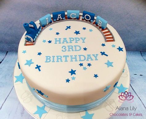 A simple train cake - Cake by Alana Lily Chocolates & Cakes 3 Train Cake, Simple Train Cake, Number 3 Train Cake, 3rd Birthday Cakes For Boys, Diy Train Cake Simple, Birthday Cake Train Boys, 1 St Birthday Cake Boy Year Old, One Layer Cakes, Baby Boy Birthday Cake