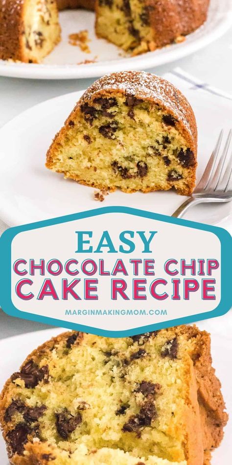 Chocolate Chip Muffin Cake, Yellow Cake Bundt Cake, Chocolate Chip Pound Cake Bundt Sour Cream, Chocolate Chip Pound Cake Easy, Chocolate Chip Pound Cake Bundt Easy, Yellow Cake With Chocolate Chips, Chocolate Chip Pound Cake Bundt, Cakes From Scratch Recipes, Chocolate Chip Cake Recipe Easy