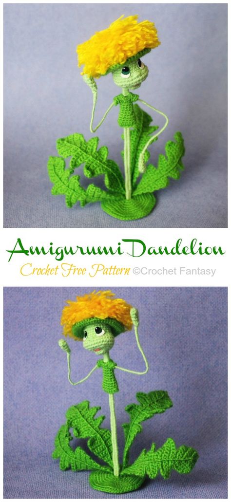 Amigurumi Dandelion Crochet Free Patterns - Crochet & Knitting Dandelion Crochet Pattern Free, Crochet Dandelion Pattern Free, Dandelion Crochet Pattern, Crochet Dandelion, Insect Crochet Pattern Free, Amigurumi Flower, Crocheted Plants, Crochet Amigurumi Free Pattern, Crochet Plants Free Pattern