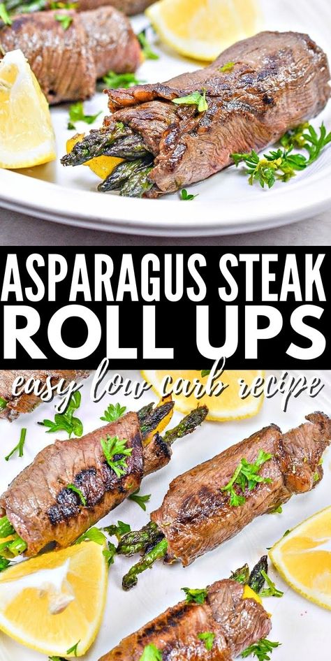 Asparagus Steak Roll-Ups - Easy High Protein Meal or Appetizer Flank Steak And Asparagus Recipes, Asparagus Wrapped In Steak, Steak Asparagus Roll Ups, Flank Steak Wrapped Asparagus, Steak Roll Up, Beef Wrapped Asparagus, Steak And Asparagus Recipes, Steak Wrapped Asparagus, Stuffed Steak Rolls