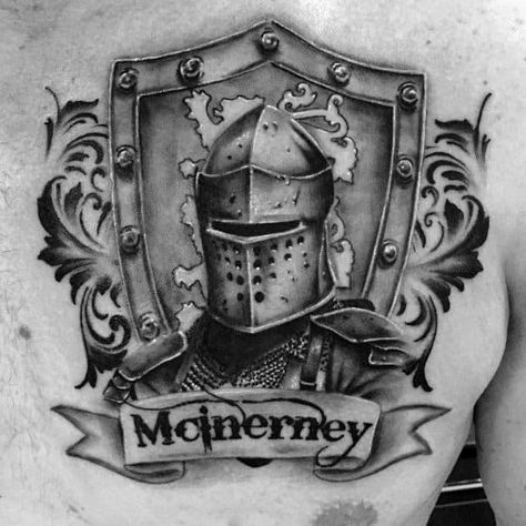 Top 70 Best Shield Tattoo Design Ideas For Men - Armor Body Art Shield Tattoos For Men, Scottish Tattoos Men, Shield Tattoo Design, Men Armor, Family Crest Tattoo, Scottish Tattoos, Crest Tattoo, Shield Tattoo, Shamrock Tattoos