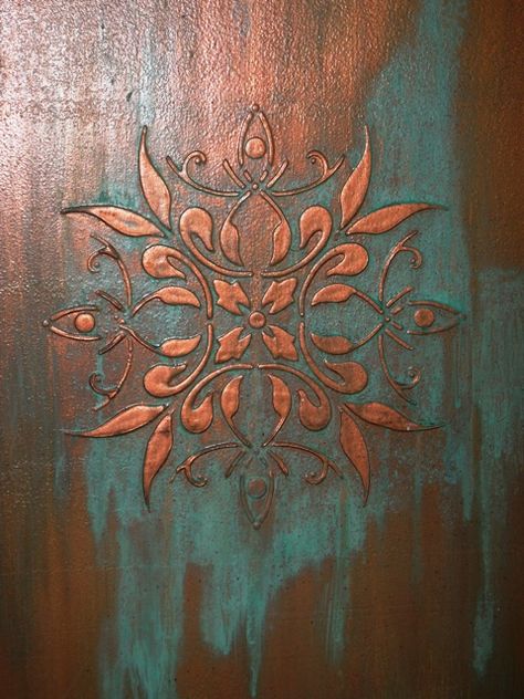 Raised plaster relief/copper patina Denver, Colorado, by Cindy Norris Plaster Relief, Faux Painting, Decoupage Art, Wall Texture, Hur Man Målar, Plaster Art, Copper Patina, Stencil Art, Paint Furniture