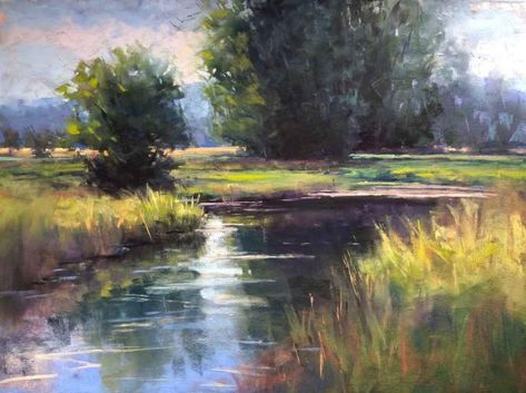 Poetic Stream by Amanda Houston - Cole Gallery Amanda Houston, Sky And Water, Oregon Landscape, Hydrangea Garden, Pastel Paintings, Dappled Light, Water Collection, Weekend Fun, Pastel Art