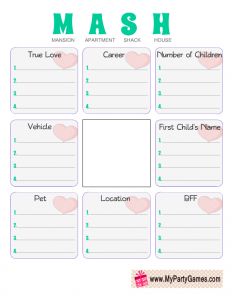 Free Printable MASH Game for Girl's Slumber Party Mash The Game, Games Like Mash, Mash Printable, Bff Games, Teenager Games, Virtual Sleepover, Girl Sleepover Games, Mash Game, Ultimate Sleepover