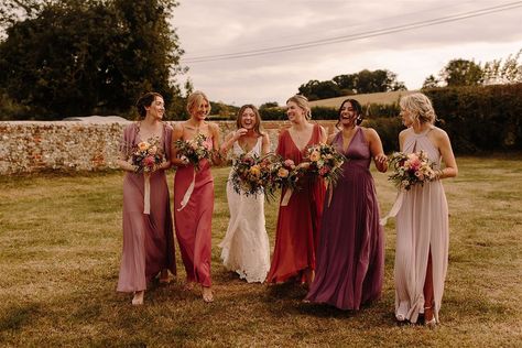 Mismatch Rose Bridesmaid Dresses, Red Mismatched Bridesmaid Dresses, Mismatched Burgundy Bridesmaid Dresses, Berry Bridesmaid Dresses, Farm Rustic Wedding, Red Hair Brides, Wine Red Bridesmaid Dresses, Mix Match Bridesmaids, Maroon Bridesmaid Dresses