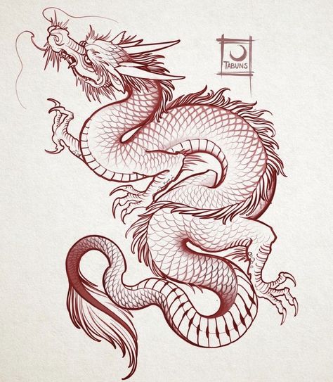 Red Dragon Tattoo Design, Dragon Tattoo Outline, Dragon Tattoo Stencil, Dragon Tattoo Drawing, Asian Dragon Tattoo, Dragon Tattoo Sketch, Drawing Dragon, Red Dragon Tattoo, 16 Tattoo