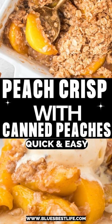 Peach Crisp With Canned Peaches, Can Peaches Recipes, Quick Oat Recipes, Easy Peach Crisp, Fruit Crisp Recipe, Peach Filling, Oatmeal Crisp, Peach Crisp Recipe, Easy Peach Cobbler Recipe