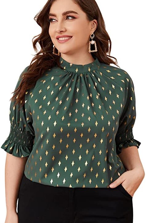 Office Blouse, Fashion Tops Blouse, Blouse Tops, Work Office, Business Casual Outfits, Plus Size Blouses, Star Print, Fashion Tops, Blouse Designs