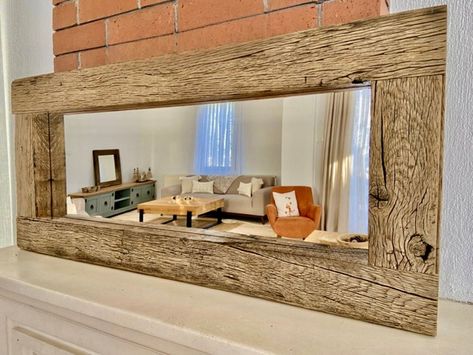 Metal And Wood Decor, Farmhouse Bathroom Mirror, Rustic Floor Mirrors, Farmhouse Bathroom Mirrors, Bathroom Mirror Wall, Wood Frame Mirror, Rustic Floor, Rustic Mirror, Unique Mirror