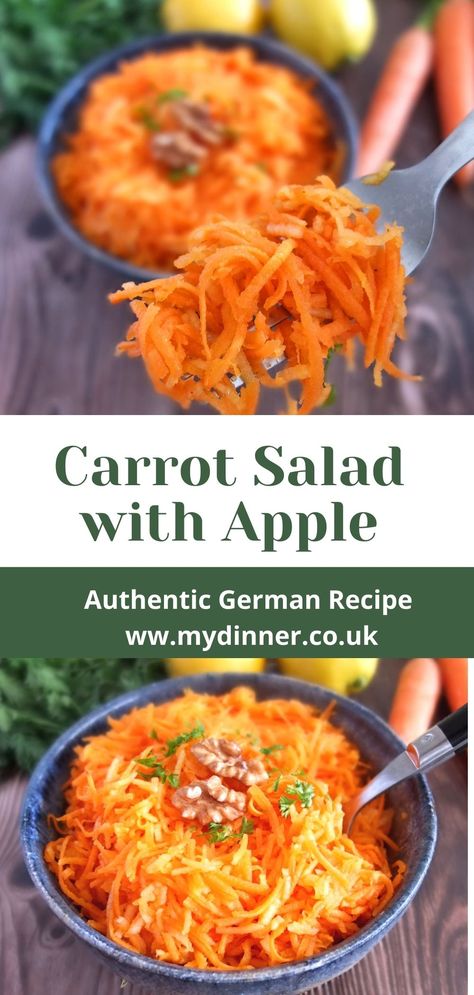 Carrot Apple Salad Recipes, Sweet And Sour Carrot Salad, German Carrot Salad Recipes, Apple And Carrot Salad, Polish Carrot Salad, Vegan Carrot Salad, German Carrot Salad, Grated Carrot Recipes, Raw Carrot Salad Recipes