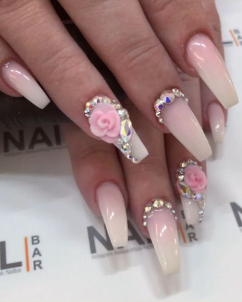 3d nails design 3d Flower Nails Coffin, 3d Nail Designs Flowers, 3d Rose Nails, 3 D Nails Designs, 3d Nail Designs Acrylics, 3d Acrylic Nail Art, Nail Designs Fall, Light Pink Nail Designs, 3d Nail Designs