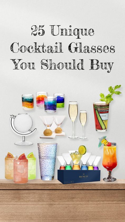 Now, you also can create the ambience of your favorite lounge by getting new and unique cocktail glasses at home. We have curated a list of 25 unique cocktail glasses to give you ideas, and you can get the perfect one to be your drinking companion at home. #cocktailglasses #cocktailglassestypesof #cocktailglassesaesthetic #cocktailglassesvintage #cocktailglassesideas #cocktailglassesset Highball Glass Cocktail, Unique Cocktail Glasses, Mezcal Tequila, Famous Cocktails, Singapore Sling, Pretty Cocktails, Tiki Cocktails, Unique Cocktails, Cocktail Glassware