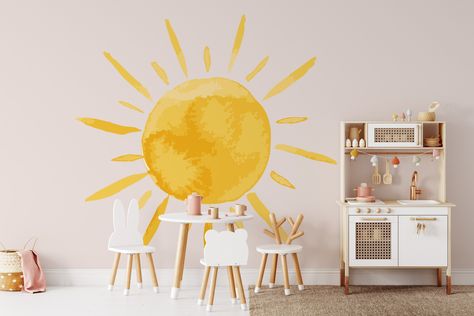 Sun Decal, Nursery Decals Girl, Geometric Decals, Modern Decals, Moon Decal, Sun Wall Decor, Large Wall Decals, Floral Wall Decals, Wall Decorating