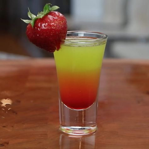 Dear Alcohol, Peach Schnapps Drinks, Fruity Shots, Rum Mixed Drinks, Rum Shots, Shots Alcohol Recipes, Bachelorette Party Drinks, Melon Liqueur, Cocktail Shots