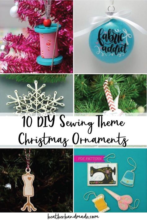 13 Sewing Themed Christmas Ornaments • Heather Handmade Sewing Christmas Ornaments, Organizing Drawers, Sewing Decorations, Pretty Christmas Ornaments, Sewn Christmas Ornaments, Holiday Hand Towels, Sewing Christmas, Upcycled Jeans, Christmas Craft Projects