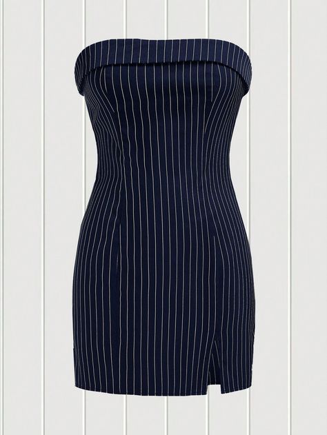 SHEIN EZwear Women's Striped Strapless DressI discovered amazing products on SHEIN.com, come check them out! Pinstripe Dress, Stripped Dress, Grad Dresses, Teenager Outfits, Plaid Dress, Mini Dresses, Women Dresses, Beautiful Fashion, Amazing Products