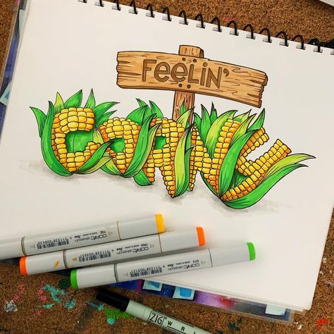 Ale Quezada’s Instagram photo: “Back in time and feelin’ corny 🌽... . . . . . . . . . . . #handlettering #handwrittenfont #modernlettering #letteringchallenge…” Typography Drawing, Faux Calligraphy, School Wall Art, Lettering Challenge, Hand Lettering Inspiration, Modern Lettering, Hand Lettering Art, Graffiti Alphabet, Hand Lettering Tutorial