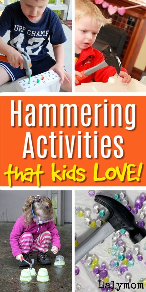 Kids will love these fun hammering activities! These ideas are great for fine motor development and preschool learning. From water beads to frozen blocks, you won't run out of super cool hammering ideas for kids with this list! #toddler #preschool #kindergarten #kids #finemotor #hammer #lalymom Hammering Activities For Preschool, Preschool Hammering Activities, Fine Motor Activities For Preschoolers, Motor Activities For Preschoolers, Fine Motor Development, Motor Development, Sensory Tools, Activities For Preschoolers, Water Beads