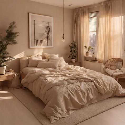 The subtle beige hues bring a touch of warmth to your space, creating an inviting and tranquil atmosphere. Crafted with care, the duvet cover set combines comfort and style, transforming your bed into a focal point of understated luxury. Elevate your sleep space and let the timeless allure of Beige Beige Walls Bedroom, Beige Room, Brown Rooms, Comfy Bedroom, Bedroom Decor For Couples, Beige Bedroom, Beige Bed, Bedroom Wall Colors, Brown Bedroom