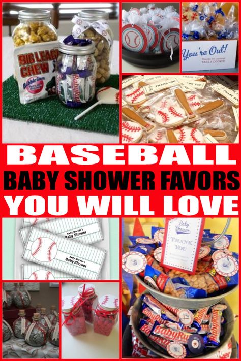 The best baseball baby shower favor ideas! Find the top favors for guests to take home. Great baseball favor ideas for boys and girls. Unique, easy and fun ideas for your baby shower. Cute baseball baby shower ideas that are a great way to thank your guests. Creative baby shower ideas that are classy yet Baseball Theme Baby Shower Ideas, Baseball Themed Baby Shower Ideas, Sports Themed Baby Shower Ideas, Baby Boy Baseball Shower Ideas, Baseball Baby Shower Ideas, Baby Shower Baseball Theme, Sports Baby Shower Decorations, Baseball Wedding Favors, Baseball Baby Shower Centerpieces