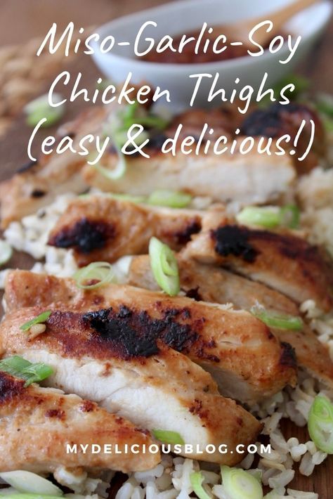 Miso Garlic Soy Chicken Thighs | My Delicious Blog Miso Garlic Chicken, Miso Recipes Chicken, Garlic Miso Chicken Recipe, Garlic Miso Chicken, Miso Chicken Thighs, Garlic Soy Chicken, Pickled Meat, Miso Recipes, Meat Entrees