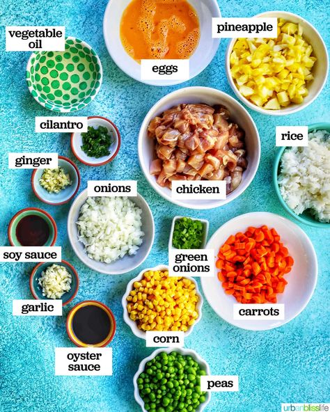 How To Make Fried Rice, Stir Fry Rice Recipe, Pineapple Fried Rice Recipe Chicken, Pineapple Chicken And Rice Bowl, Chicken Pineapple Fried Rice, Pineapple Chicken Fried Rice, Rice Plating, Fried Rice In Pineapple, Pineapple Rice Recipes