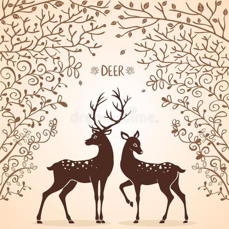 Deer trees. Illustration silhouettes of two beautiful deer #Sponsored , #SPONSORED, #SPONSORED, #trees, #deer, #beautiful, #Deer Linocut Inspiration, Notes Doodles, Gond Painting, Deer Drawing, Fire Icons, Deer Illustration, Persian Art Painting, Spirit Animal Art, Deer Silhouette