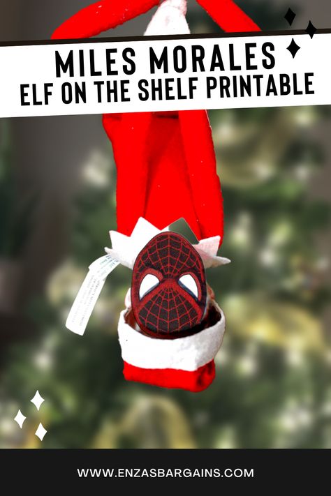 Elf on the Shelf Miles Morales Spider-Man Mask: FREE Printable Mask - Enza's Bargains Elf On The Shelf Spiderman Mask, Elf On The Shelf Spiderman, Miles Morales Mask, Spiderman And Elf On The Shelf, Spider Man Elf On Shelf, Marvel Masks, Captain America Mask, Spider Man Mask, Miles Morales Spider Man