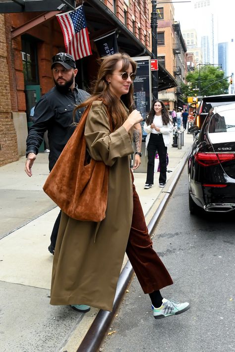 Dakota Style, Dakota Johnson Style, Vogue France, Gucci Dress, Craig Green, Kaia Gerber, Irina Shayk, Fall Coat, Celebrity Street Style