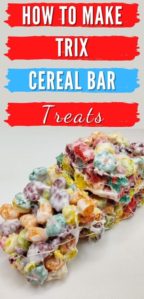 Cereal Bars Homemade, Trix Cereal, Bar Treats, Rice Krispie Treats Recipe, No Bake Recipe, Krispie Treats Recipe, Cereal Bar, Cinnamon Toast Crunch, Cereal Bars