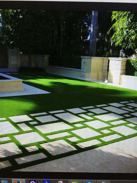 Astro Turf Garden, Artificial Turf Backyard, Artificial Grass Backyard, Turf Backyard, Pavers Backyard, Astro Turf, Modern Garden Design, Garden Pathway, Paver Patio