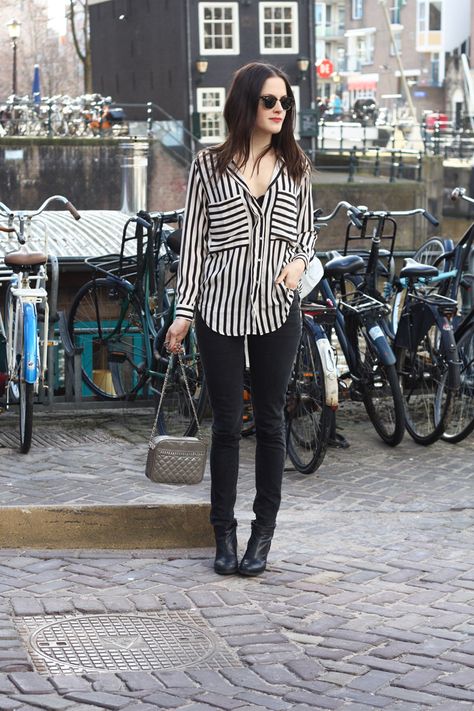 STRIPES http://www.fashionfillers.com/wordpress/2013/03/15/stripes/ Outfits With Striped Shirts, Blue Striped Blouse, Weekday Jeans, Striped Jeans, In The Winter, Striped Blouse, Striped Shirt, Black Stripes, The Winter