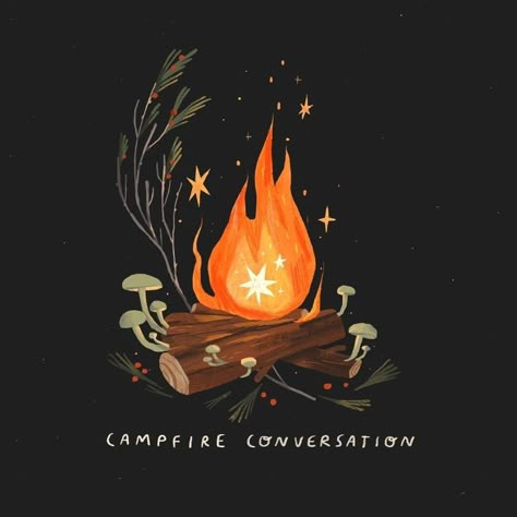 Campfire Drawing, Mini Tela, Autumn Illustration, 판타지 아트, Autumn Aesthetic, Cute Illustration, Campfire, Drawing Inspiration, Artist Inspiration