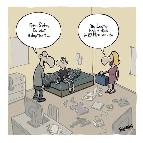 Zimmer | Pupertät | Adoption | Smartphone | Hilbring | Cartoon Adoption, Smartphone, Humor, Comics, Memes, Funny, Humour