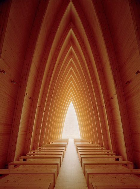 Copper-clad chapel in Finland has a curving wooden frame like a ship's hull Architecture Cool, Turku Finland, Architecture Unique, Modern Church, Wooden Architecture, Walter Gropius, Church Interior, Religious Architecture, Timber Cladding