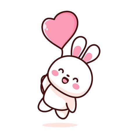 Love Bunny Drawing, Cute Love Cartoons Drawings, Cite Bunny, Cute Drawing Love, Love Cartoons Drawings, Cute Love Drawings, Bunny With Balloon, Cute Drawings Of Love