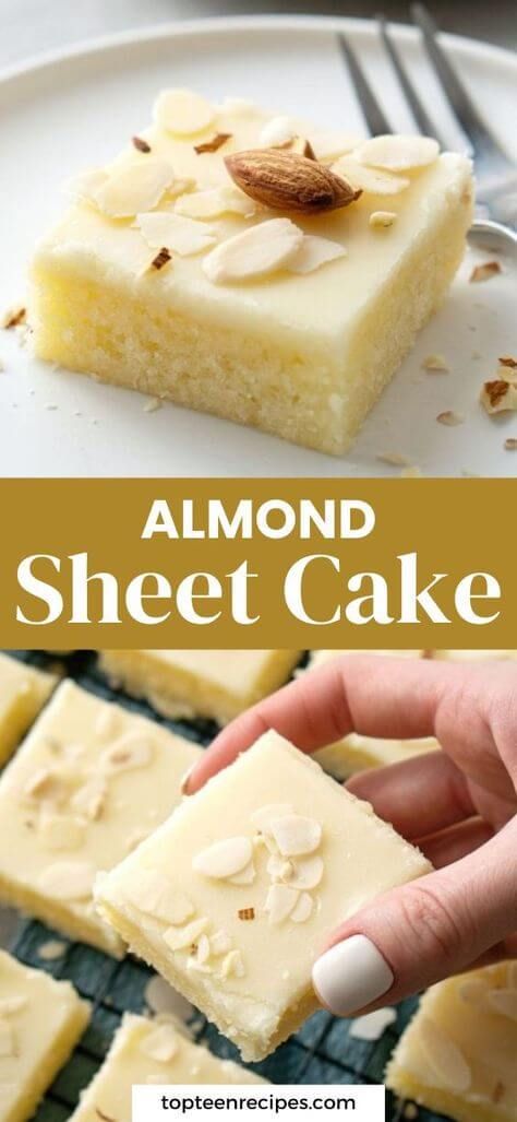 Almond Sheet Cake - Top Recipes White Sheet Cake Recipe, Sheet Pan Cakes, Half Sheet Cake Recipe, Almond Sheet Cake, Sheet Pan Cake, White Sheet Cake, Sheet Cake Ideas, White Sheet Cakes, Christmas Dinner Desserts