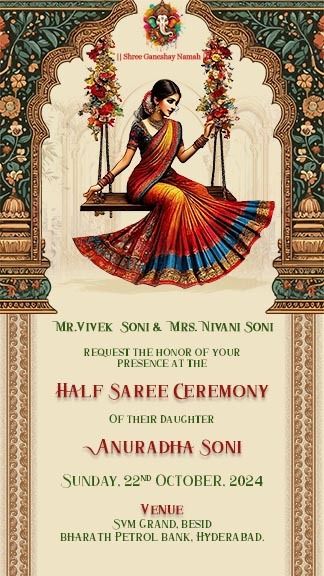 Get Half Saree Ceremony Invitation Template Half Saree Invitation, Half Saree Ceremony Invitation, Half Saree Ceremony, Ceremony Template, Saree Ceremony, Half Saree Function, Ceremony Invitation, Unique Invitations, Logo Background