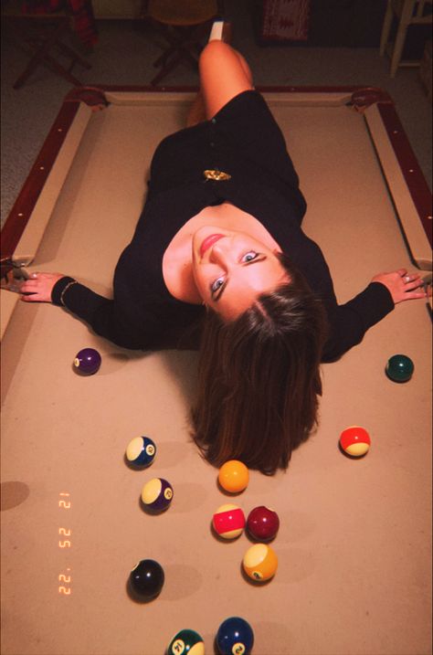 Pool Table Editorial, Pool Game Aesthetic, Playing Pool Aesthetic, Billiard Photoshoot, Pool Table Aesthetic, Pool Table Photoshoot, Billiards Aesthetic, Boudiour Poses, Bouidor Photography