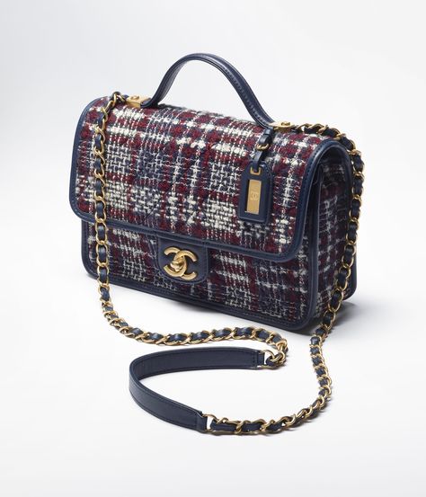 Small Flap Bag with Top Handle - Wool tweed & gold-tone metal — Fashion | CHANEL Shoulder Guard, Chanel Store, Fashion Chanel, Chanel Beauty, Chanel Official Website, Woven Chain, Metal Fashion, Classic Flap, Chain Bags