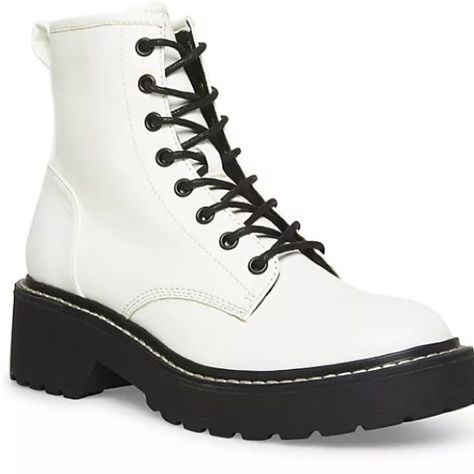 Madden Girl Carra Combat Boot Size 8.5 NWT 16th Birthday Wishlist, 2022 Gift Ideas, Heel Combat Boots, White Combat Boots, Grunge Shoes, Punk Wedding, Platform Combat Boots, Boho Boots, Girl Boots