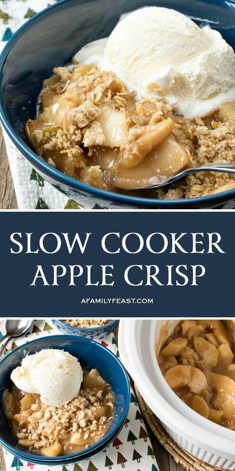 Slow Cooker Apple Crisp - A Family Feast® Slowcooker Dessert, Crockpot Fruit, Dessert Crockpot, Frozen Blueberry Recipes, Slow Cooker Apple Crisp, Crockpot Dessert, Crockpot Apple Crisp, Crockpot Desserts, Autumn Foods