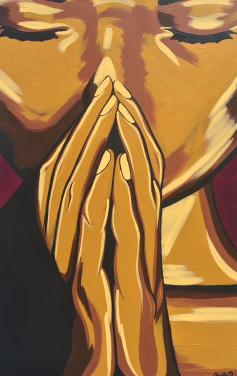 "The Power of Prayer" by Shanitra D. Theartbysd.com IG: ARTBYSD Acrylic painting, abstract art, black art, religious, prayer hands Black Artists Artworks Abstract, Faith Abstract Art, Christian Abstract Painting, Woman Praying Art, Pray Artwork, Prayer Hands Drawing, Praying Art, Black Christian Art, Powerful Paintings