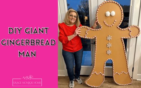 DIY Giant Gingerbread Man | Grace Monroe Home Diy Gingerbread Men Decorations, Diy Cardboard Gingerbread Man, Giant Gingerbread Man Cookie, Diy Large Gingerbread Man, Diy Giant Gingerbread Man, Giant Gingerbread Man, Cardboard Gingerbread Man, Diy Gingerbread Man, Diy Gingerbread Decorations